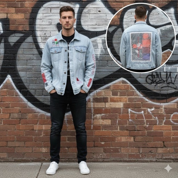 Rue 21 Other - SAVAGE NATURE Appliqué RUE 21 Embellished Jean Jacket SZ XL Punk Retro Indie SK8